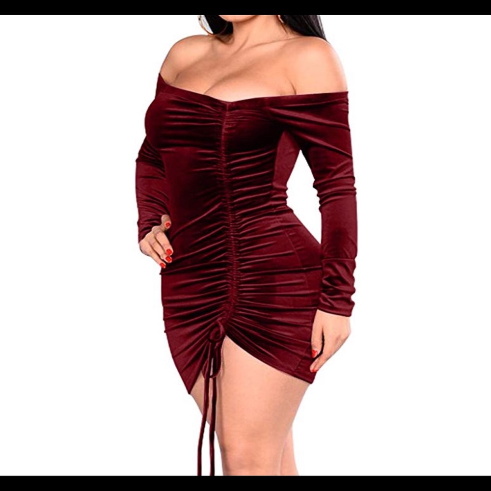 Velvet Off Shoulder Ruched Bodycon dress